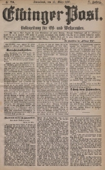 Elbinger Post, Nr. 74, Sonnabend 28 März 1880, 7 Jahrg.