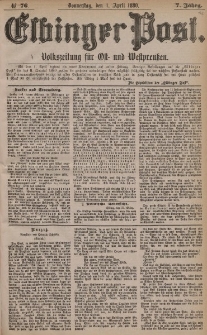 Elbinger Post, Nr. 76, Donnerstag 1 April 1880, 7 Jahrg.