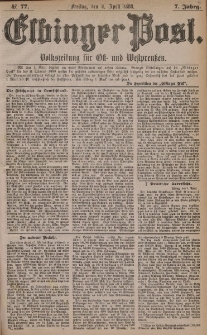 Elbinger Post, Nr. 77, Freitag 2 April 1880, 7 Jahrg.