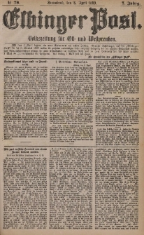 Elbinger Post, Nr. 78, Sonnabend 3 April 1880, 7 Jahrg.
