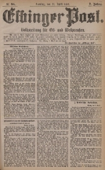 Elbinger Post, Nr. 85, Sonntag 11 April 1880, 7 Jahrg.