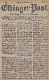Elbinger Post, Nr. 86, Dienstag 13 April 1880, 7 Jahrg.