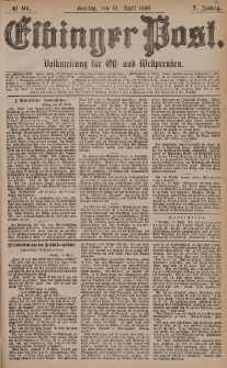 Elbinger Post, Nr. 91, Sonntag 18 April 1880, 7 Jahrg.