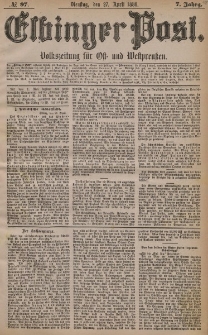 Elbinger Post, Nr. 97, Dienstag 27 April 1880, 7 Jahrg.