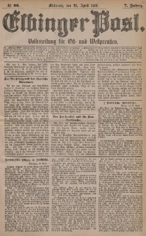 Elbinger Post, Nr. 98, Mittwoch 28 April 1880, 7 Jahrg.