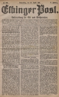 Elbinger Post, Nr. 99, Donnerstag 29 April 1880, 7 Jahrg.