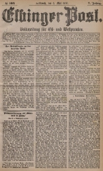 Elbinger Post, Nr. 104, Mittwoch 5 Mai 1880, 7 Jahrg.
