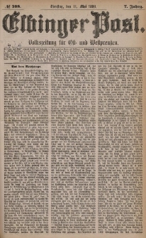 Elbinger Post, Nr. 108, Dienstag 11 Mai 1880, 7 Jahrg.