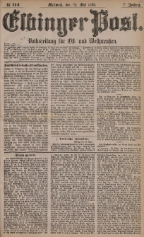 Elbinger Post, Nr. 114, Mittwoch 19 Mai 1880, 7 Jahrg.