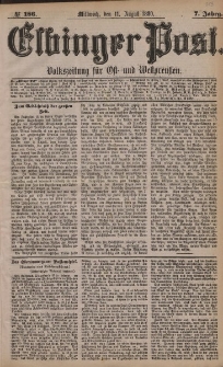 Elbinger Post, Nr. 186, Mittwoch 11 August 1880, 7 Jahrg.