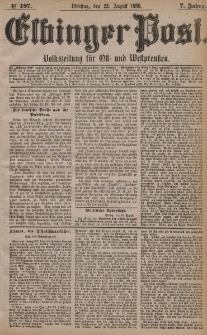 Elbinger Post, Nr. 197, Dienstag 23 August 1880, 7 Jahrg.