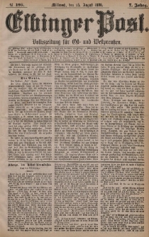Elbinger Post, Nr. 198, Mittwoch 25 August 1880, 7 Jahrg.