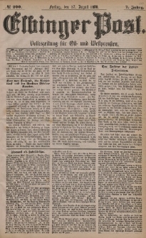 Elbinger Post, Nr. 200, Freitag 27 August 1880, 7 Jahrg.