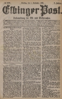 Elbinger Post, Nr. 209, Dienstag 7 September 1880, 7 Jahrg.