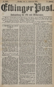 Elbinger Post, Nr. 221, Dienstag 21 September 1880, 7 Jahrg.