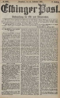Elbinger Post, Nr. 225, Sonnabend 25 September 1880, 7 Jahrg.