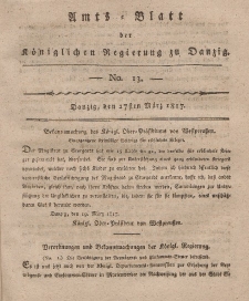 Amts-Blatt der Königlichen Regierung zu Danzig, 27. März 1817, Nr. 13