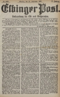 Elbinger Post, Nr. 227, Dienstag 28 September 1880, 7 Jahrg.