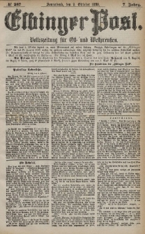Elbinger Post, Nr. 237, Sonnabend 9 Oktober 1880, 7 Jahrg.