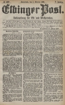 Elbinger Post, Nr. 237, Sonnabend 9 Oktober 1880, 7 Jahrg.