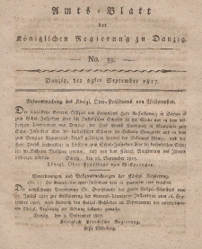Amts-Blatt der Königlichen Regierung zu Danzig, 25. September 1817, Nr. 39