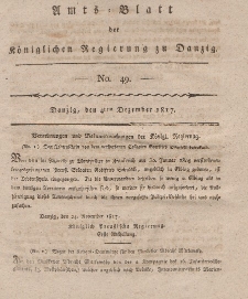 Amts-Blatt der Königlichen Regierung zu Danzig, 4. Dezember 1817, Nr. 49