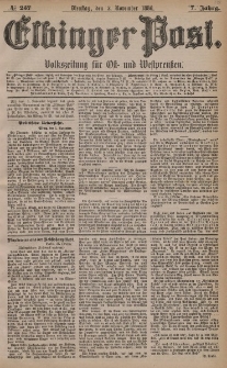 Elbinger Post, Nr. 257, Dienstag 2 November 1880, 7 Jahrg.