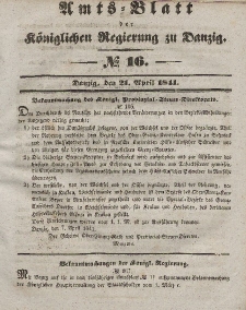 Amts-Blatt der Königlichen Regierung zu Danzig, 21. April 1841, Nr. 16