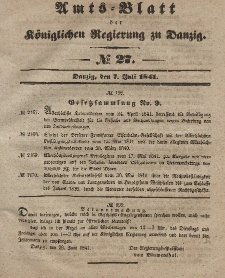 Amts-Blatt der Königlichen Regierung zu Danzig, 7. Juli 1841, Nr. 27