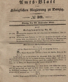 Amts-Blatt der Königlichen Regierung zu Danzig, 29. September 1841, Nr. 39