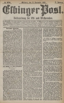 Elbinger Post, Nr. 270, Mittwoch 17 November 1880, 7 Jahrg.