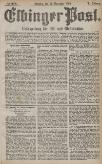Elbinger Post, Nr. 274, Sonntag 21 November 1880, 7 Jahrg.
