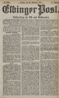 Elbinger Post, Nr. 278, Freitag 26 November 1880, 7 Jahrg.