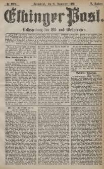 Elbinger Post, Nr. 279, Sonnabend 27 November 1880, 7 Jahrg.