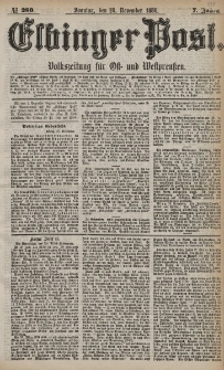 Elbinger Post, Nr. 280, Sonntag 28 November 1880, 7 Jahrg.