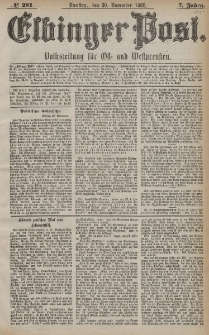 Elbinger Post, Nr. 281, Dienstag 30 November 1880, 7 Jahrg.