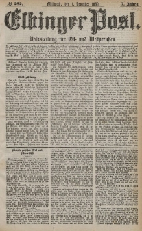 Elbinger Post, Nr. 282, Mittwoch 1 Dezember 1880, 7 Jahrg.
