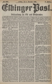 Elbinger Post, Nr. 284, Freitag 3 Dezember 1880, 7 Jahrg.