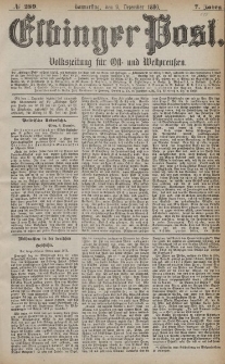 Elbinger Post, Nr. 289, Donnerstag 9 Dezember 1880, 7 Jahrg.