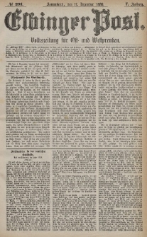 Elbinger Post, Nr. 291, Sonnabend 11 Dezember 1880, 7 Jahrg.