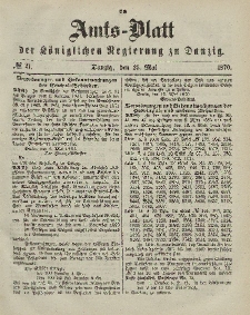 Amts-Blatt der Königlichen Regierung zu Danzig, 25. Mai 1870, Nr. 21