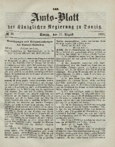 Amts-Blatt der Königlichen Regierung zu Danzig, 17. August 1870, Nr. 33