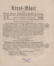 Kreis-Blatt des Königlich Preußischen Landraths-Amtes zu Elbing, Nr. 2 Sonnabend 10 Januar 1863