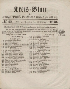 Kreis-Blatt des Königlich Preußischen Landraths-Amtes zu Elbing, Nr. 43 Sonnabend 24 Oktober 1863