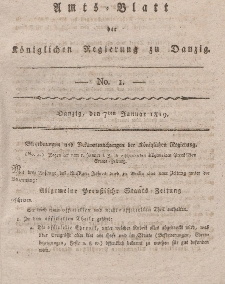 Amts-Blatt der Königlichen Regierung zu Danzig, 7. Januar 1819, Nr.1