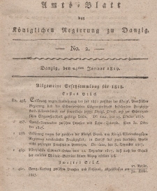 Amts-Blatt der Königlichen Regierung zu Danzig, 14. Januar 1819, Nr. 2