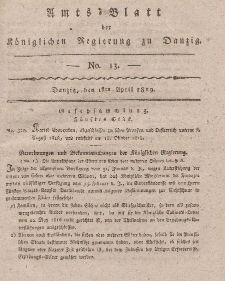 Amts-Blatt der Königlichen Regierung zu Danzig, 1. April 1819, Nr. 13