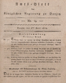 Amts-Blatt der Königlichen Regierung zu Danzig, 8. April 1819, Nr. 14