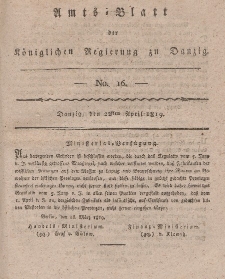 Amts-Blatt der Königlichen Regierung zu Danzig, 22. April 1819, Nr. 16