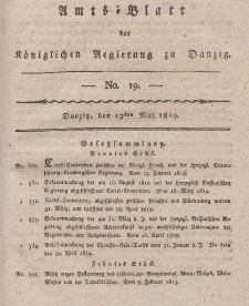 Amts-Blatt der Königlichen Regierung zu Danzig, 13. Mai 1819, Nr. 19